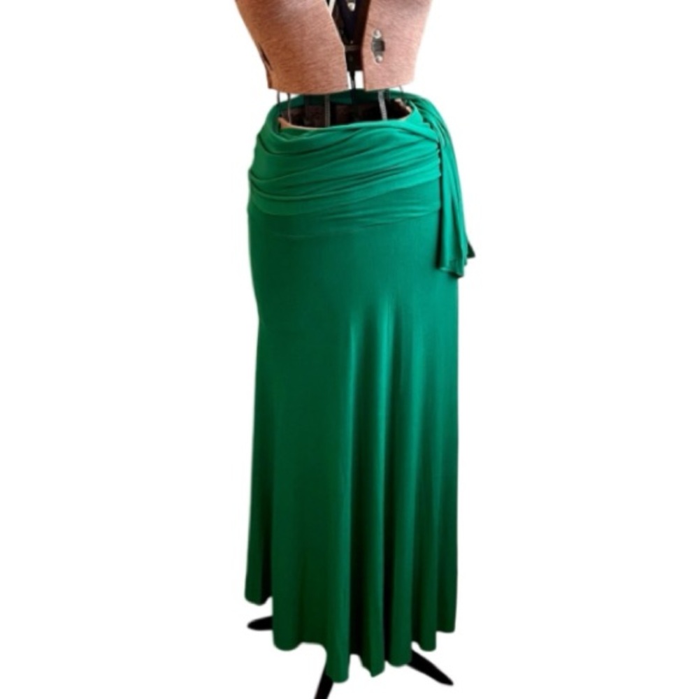 Elan Green Maxi Skirt Side Tie Ruched Waist Small
